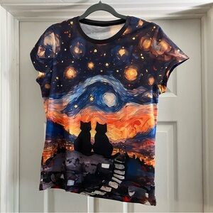 Van Gogh inspired Black Cats Starry Night T-Shirt size Small